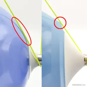 紐の当たる面積の比較(右側がマグフォースNX)